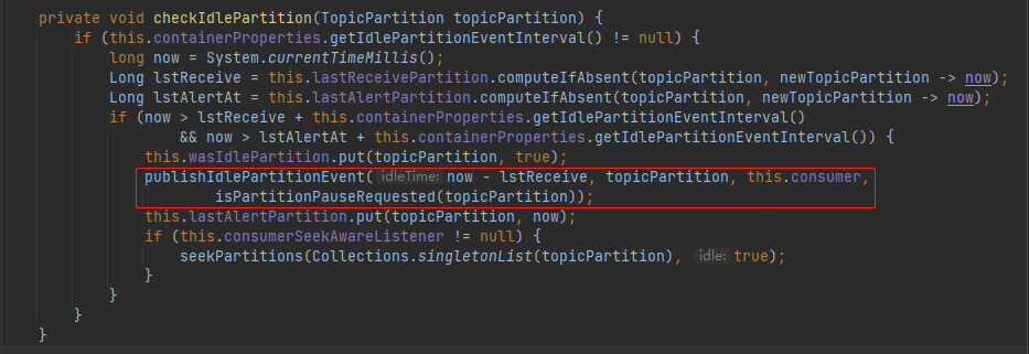 KafkaMessageListenerContainer#checkIdlePartition