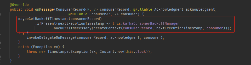 KafkaBackoffAwareMessageListenerAdapter#onMessage
